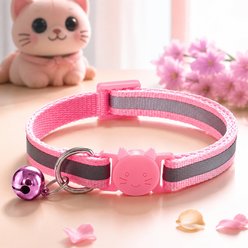 NonoPets Reflective Cat & Dog Collar with Safety Buckle & Bell, 12.6-in neck, 1/2-in wide, Pink