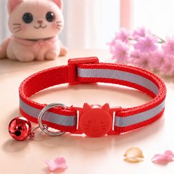 NonoPets Reflective Cat & Dog Collar with Safety Buckle & Bell, 12.6-in neck, 1/2-in wide, Red