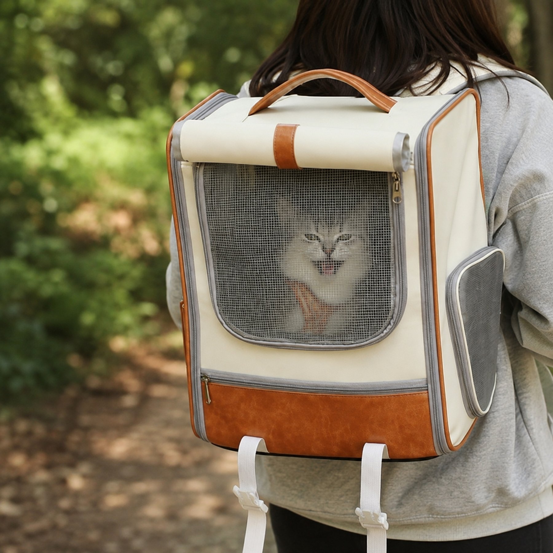 NonoPets Retro-Style Ventilated Dog & Cat Backpack, White