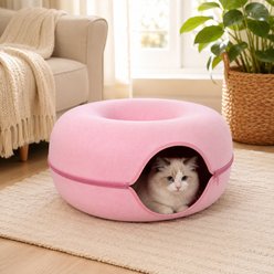 NonoPets Tunnel Donut Nest Fun Ventilation Peep Hole Detachable Zipper Cat Bed, Pink