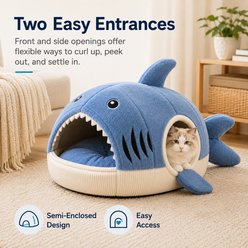 NonoPets Shark Indoor, Semi-Enclosed Plush Cave with Two Openings & Soft Interior Covered Cat Bed, Medium slide 2 of 9