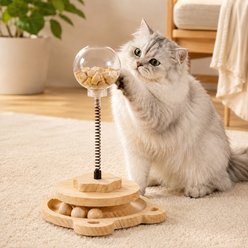 NonoPets Small Hole Interactive Wooden Treat Dispenser Cat Toy with Catnip Ball