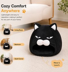 NonoPets Soft Inner Cushion Grumpy Face Shaped Enclosed Plush Hideaway Novelty Covered Dog & Cat Bed, Black, Medium slide 2 of 9