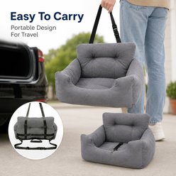 NonoPets Soft Plush Bolster Dog & Cat Car Seat Bed with Adjustable Harness Straps, Grey slide 2 of 8