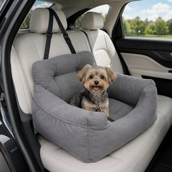 NonoPets Soft Plush Bolster Dog & Cat Car Seat Bed with Adjustable Harness Straps, Grey