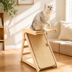 NonoPets Solid Wood A-frame Cat Scratch Ramp with Side Sisal Scratching Posts & Pom-Pom Toy