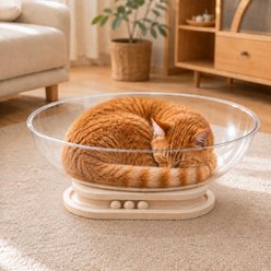 NonoPets Space Capsule Cat Bed with Wood Turntable Catnip Ball Track Toy, 13 x 21-in