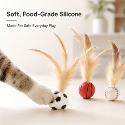NonoPets 3-Pack Interactive Sports-Themed Elastic Feather Exercise Ball Cat Toy Set slide 2 of 9