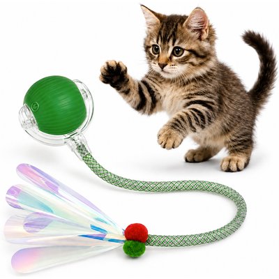 NonoPets NonoPets Squeaky Ball with Feather Cat Toy, Green