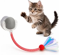 NonoPets Squeaky Ball with Feather Cat Toy, Grey slide 1 of 9