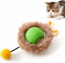 NonoPets Squeaky Interactive Indoor Exercise Motorized Plush Ball Pendant Cat Toy with Rolling Ball, Green