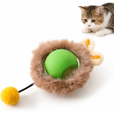 NonoPets NonoPets Squeaky Interactive Indoor Exercise Motorized Plush Ball Pendant Cat Toy with Rolling Ball, Green