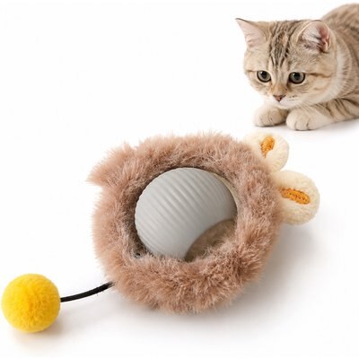 NonoPets NonoPets Squeaky Interactive Indoor Exercise Motorized Plush Ball Pendant Cat Toy with Rolling Ball, Grey