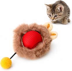 NonoPets Squeaky Interactive Indoor Exercise Motorized Plush Ball Pendant Cat Toy with Rolling Ball, Red slide 1 of 9