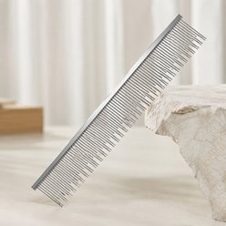 NonoPets Stainless Steel Double-Tooth Dog Comb, Medium