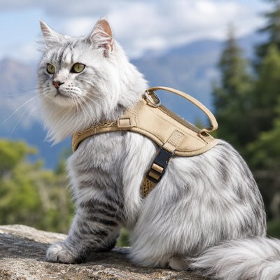 NonoPets NonoPets Tailored Tactical Mesh Front Clip Dog & Cat Vest Harness with Control Handle, Beige, Medium: 14.2 to 17.3-in chest