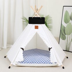 NonoPets Teepee Tent Indoor House with Cushion & Roll-Up Entrance Flap Covered Dog & Cat Bed, Blue slide 1 of 9