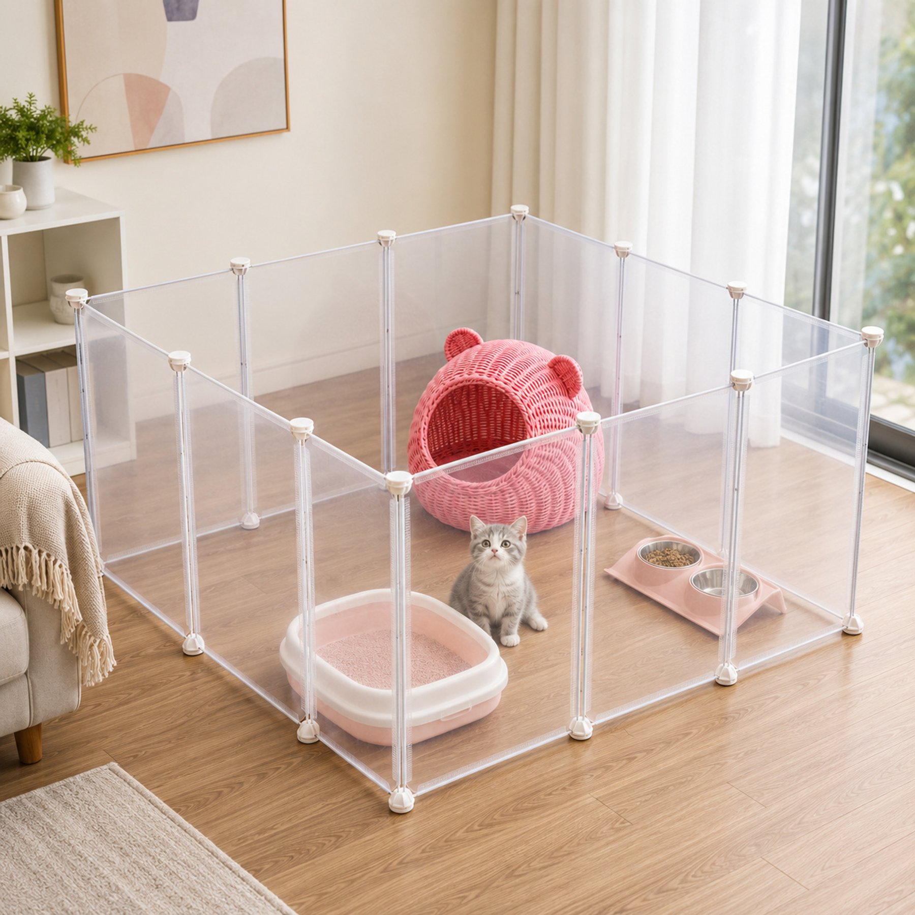 NonoPets Transparent Panel Dog & Cat Playpen with Door, Medium