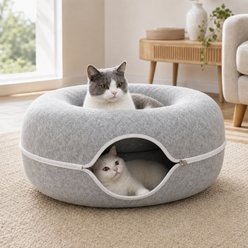 NonoPets Tunnel Donut Nest Fun Ventilation Peep Hole Detachable Zipper Cat Bed, Light Grey slide 1 of 9