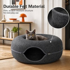 NonoPets Tunnel Donut Nest Fun Ventilation Peep Hole Detachable Zipper Cat Bed, Light Grey slide 2 of 9