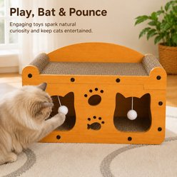 NonoPets Wood Grain Double-Opening Cat Scratcher House with Layered Corrugated Board slide 2 of 8
