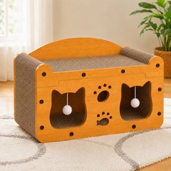 NonoPets Wood Grain Double-Opening Cat Scratcher House with Layered Corrugated Board