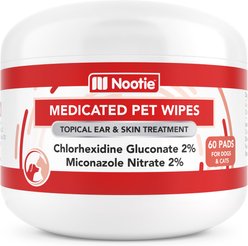 Nootie Medicated Antimicrobial Dog Ear & Skin Wipes, 60 count