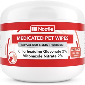 Nootie Medicated Antimicrobial Dog Ear & Skin Wipes, 60 count