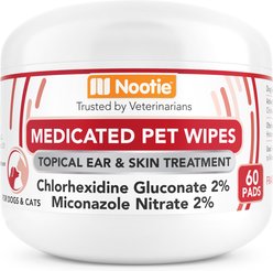 Nootie Medicated Pet Wipes Topical Ear & Skin Treatment for Dogs & Cats, 60 count