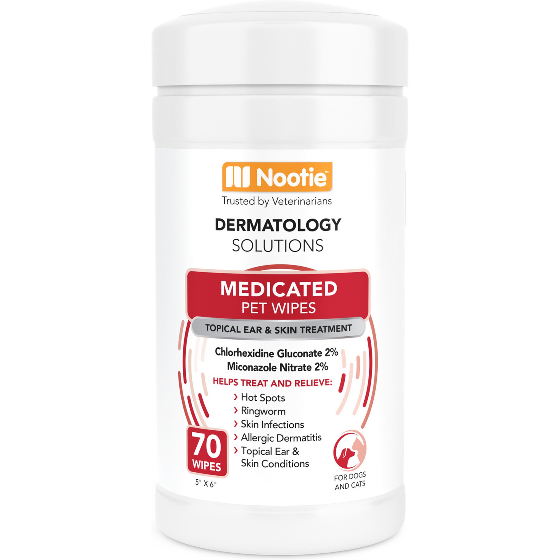 Nootie Medicated Pet Wipes Topical Ear & Skin Treatment for Dogs & Cats, 70 count