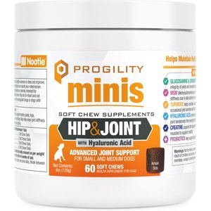 Nootie Progility Minis Hip & Joint with Glucosamine & Chondroitin Soft Chew Supplement for Dogs, 60 count