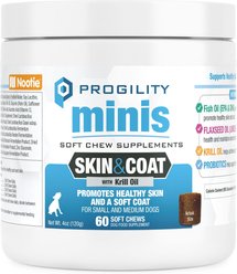 Nootie Progility Minis Skin & Coat with Krill Oil Soft Chew Supplement for Dogs, 60 count