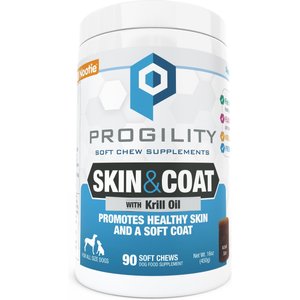 Nootie Progility Skin & Coat with Krill Oil Soft Chew Supplement for Dogs, 90 count