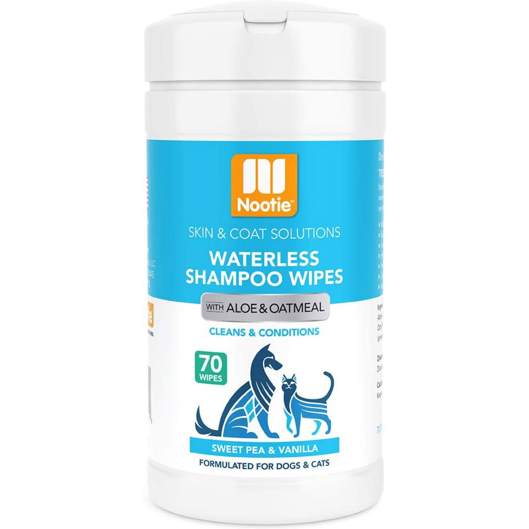 NOOTIE Sweet Pea Vanilla Dog Cat Waterless Shampoo Wipes, 70