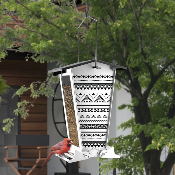 Nordic Bohemian Print Snack Shack Squirrel-Resistant Seed Wild Bird Feeder, White