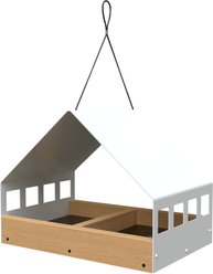 Nordic Fly-Thru Platform with Teak Finish Eucalyptus Wood & White Metal Roof Wild Bird Feeder slide 1 of 2