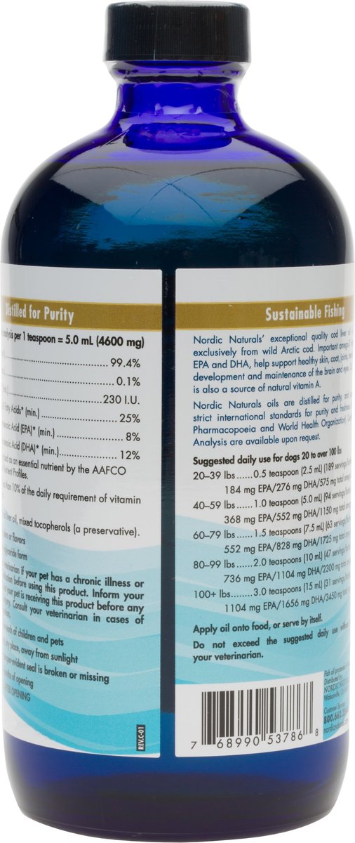 Nordic Naturals Pet Cod Liver Oil Liquid Skin & Coat Supplement for Large & Giant Dogs