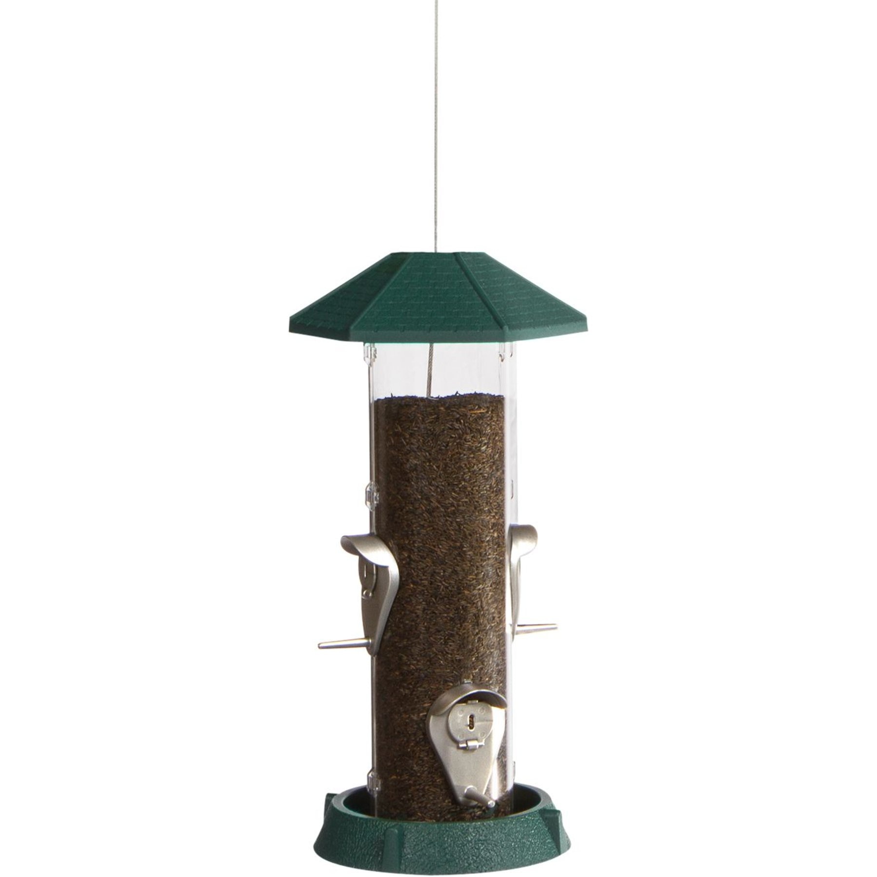 North States 2-in-1 Hinged-Port Bird Feeder, 4-Perch, Green