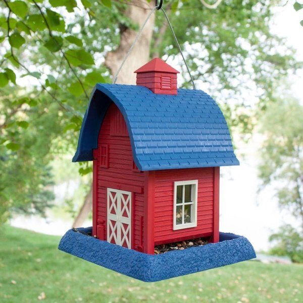 North States Americana Barn Bird Feeder, Red & Blue