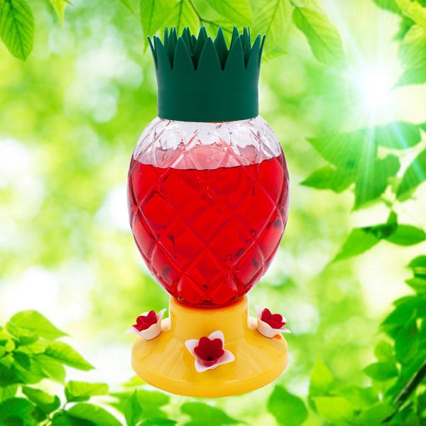 North States Pineapple Glass Hummingbird Feeder, Yellow, 34-oz