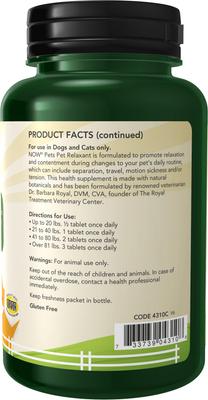 Show full view: NOW Pets Pet Relaxant Dog & Cat Supplement, 90 count slide 3 of 6