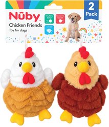 Nuby Chicken Interactive Crinkle Stuffing Fetch & Play Squeaky Plush Dog Toy, 2 count