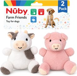 Nuby Farm Animals Interactive Crinkle Stuffing Fetch & Play Squeaky Plush Dog Toy, 2 count
