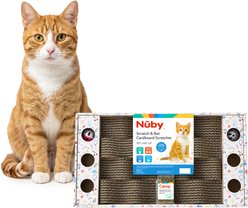 Nuby Interactive Cardboard Scratching Pad Catnip Scratchers Cat Toy with Bonus Balls, Doodles & Checks