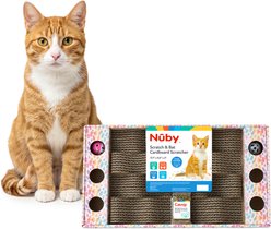 Nuby Interactive Cardboard Scratching Pad Catnip Scratchers Cat Toy with Bonus Balls, Rainbow Dots & Stripes slide 1 of 7