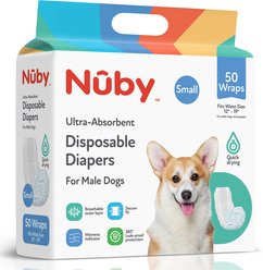 Nuby Pets Disposable Wetness Indicator, Absorbent & Leak-Resistant Belly Band Male Dog Wraps, 50 count, Small: 12 to 19-in
