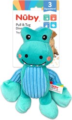 Nuby Tug Dino Interactive Crinkle Stuffing & Pull-Through Arms Squeaky Plush Dog Toy