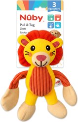 Nuby Tug Lion Interactive Crinkle Stuffing & Pull-Through Arms Squeaky Plush Dog Toy