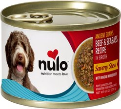 Nulo Ancient Grain Savory Stew Puppy & Adult Beef & Seabass Wet Dog Food, 6-oz can, 8 count