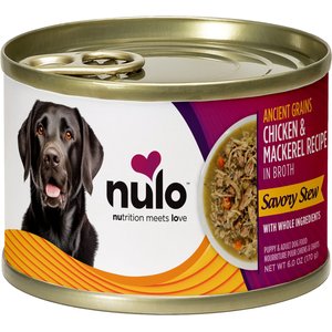 Nulo Ancient Grain Savory Stew Puppy & Adult Chicken & Mackerel Wet Dog Food, 6-oz can, 8 count